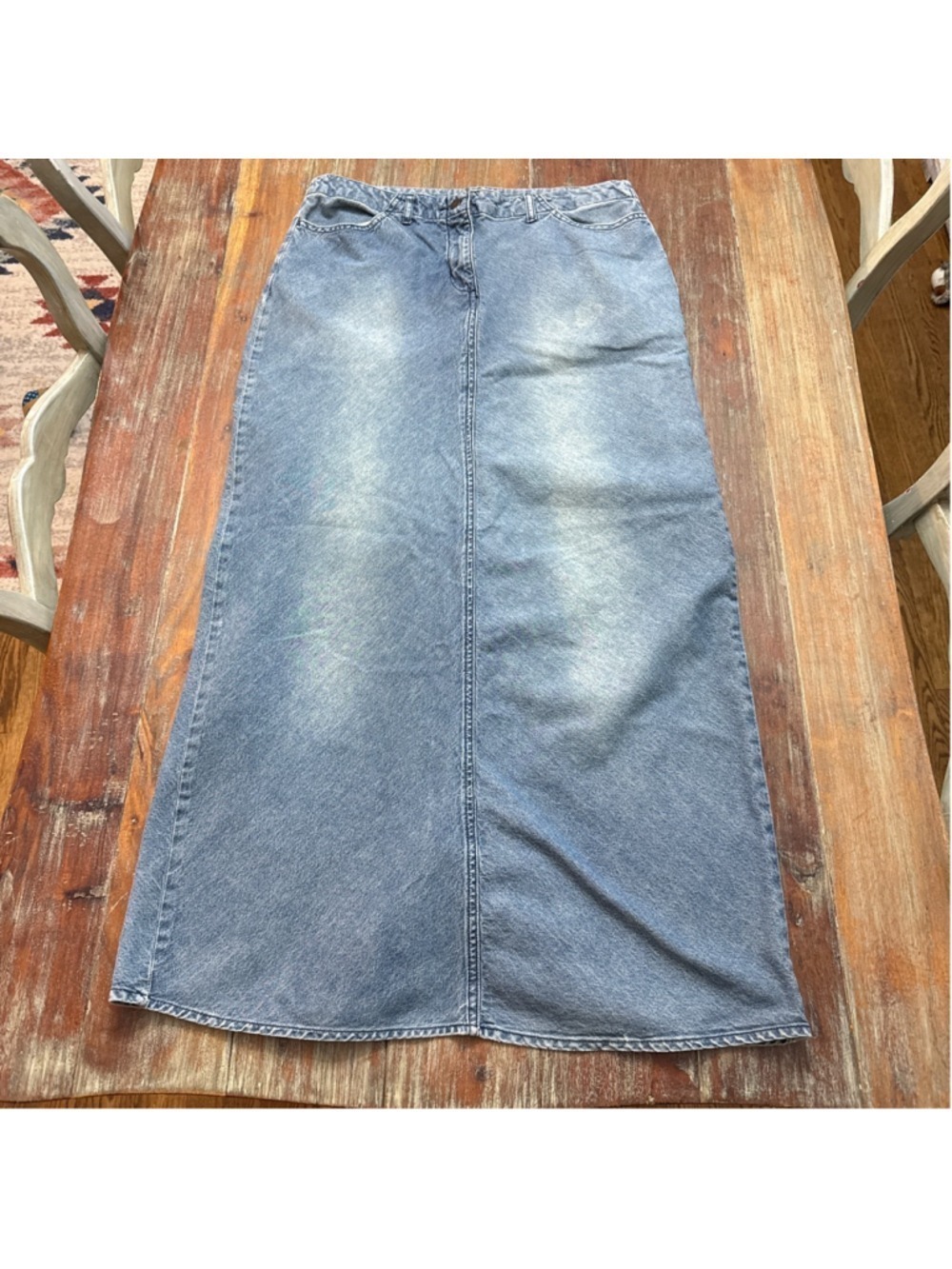 Mossimo Denim Maxi Skirt Size 12 High Waist Faded Blue Back Slit